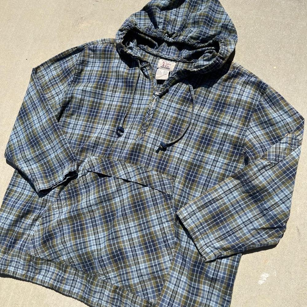 Women’s Blue Green Plaid Hooded Pullover Zip Up - Picture 3 of 4